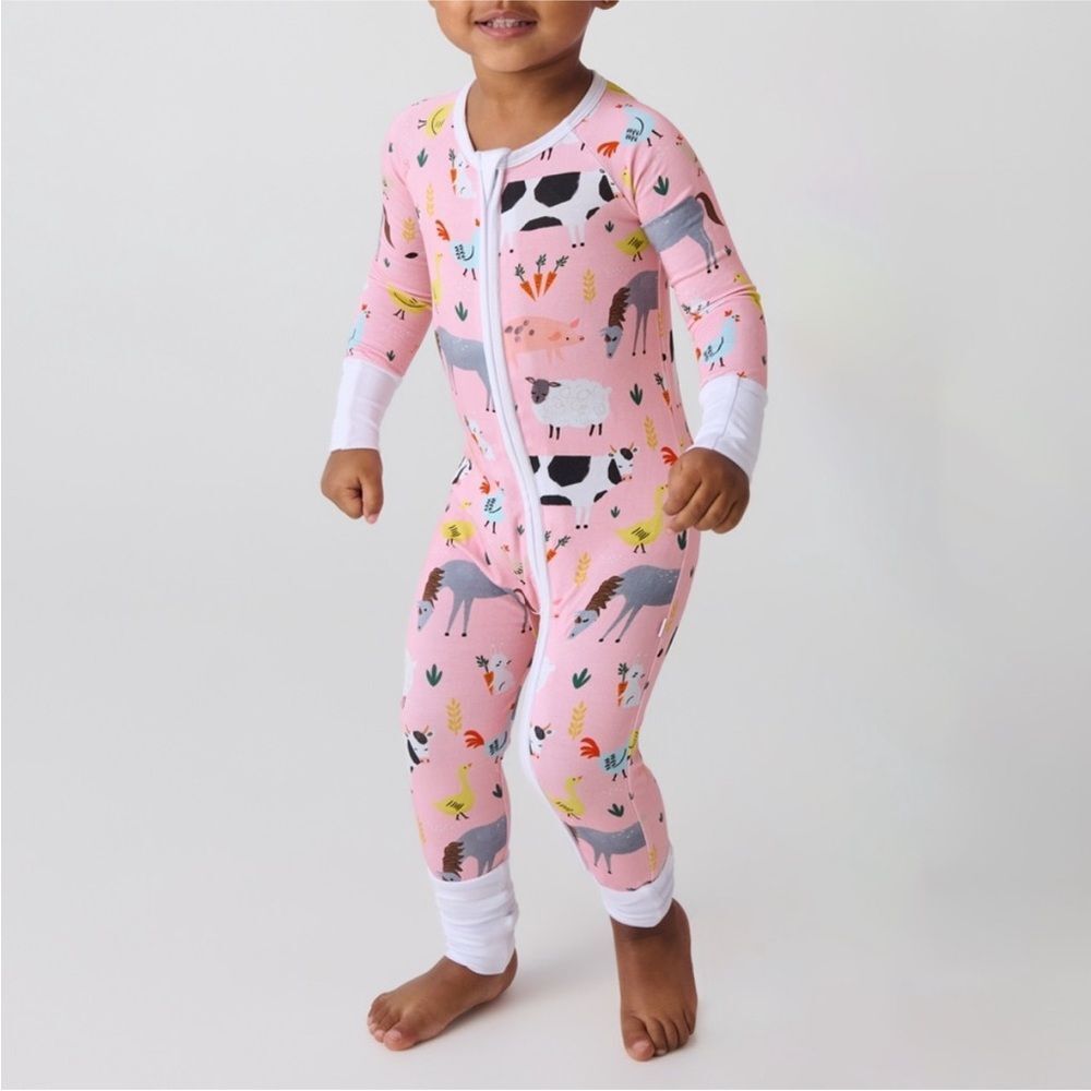Little Sleepies Pink Farm Animal Footed One-Piece Zippy Pajamas
